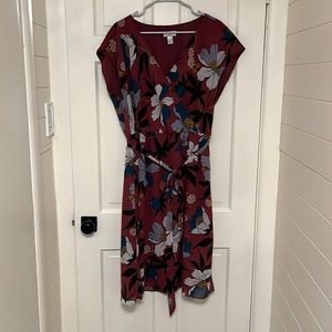 Loft XL Maroon Dress Floral Design